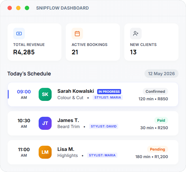 SnipFlow Dashboard Mockup